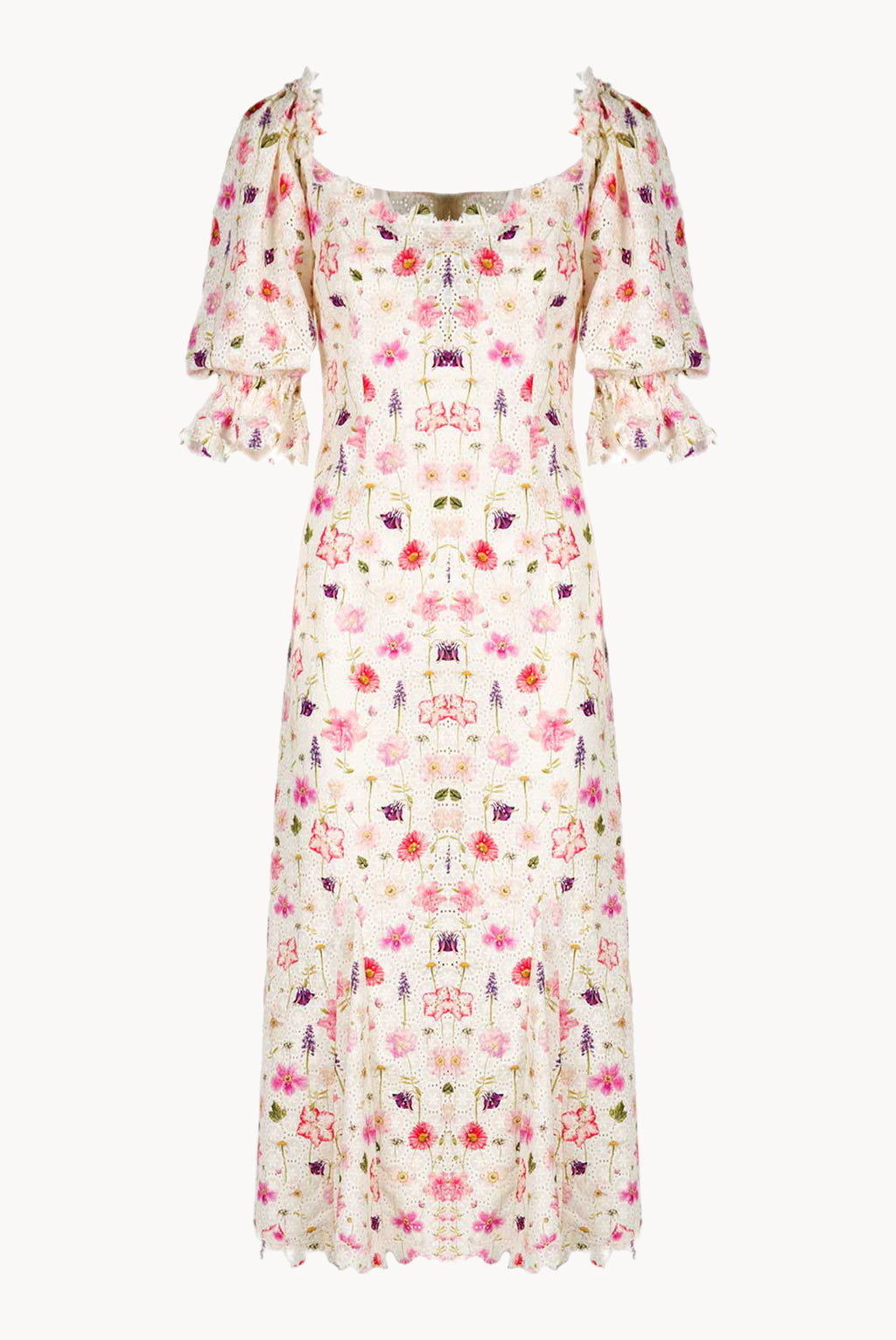 Floral Printed Eyelet Midi Dress