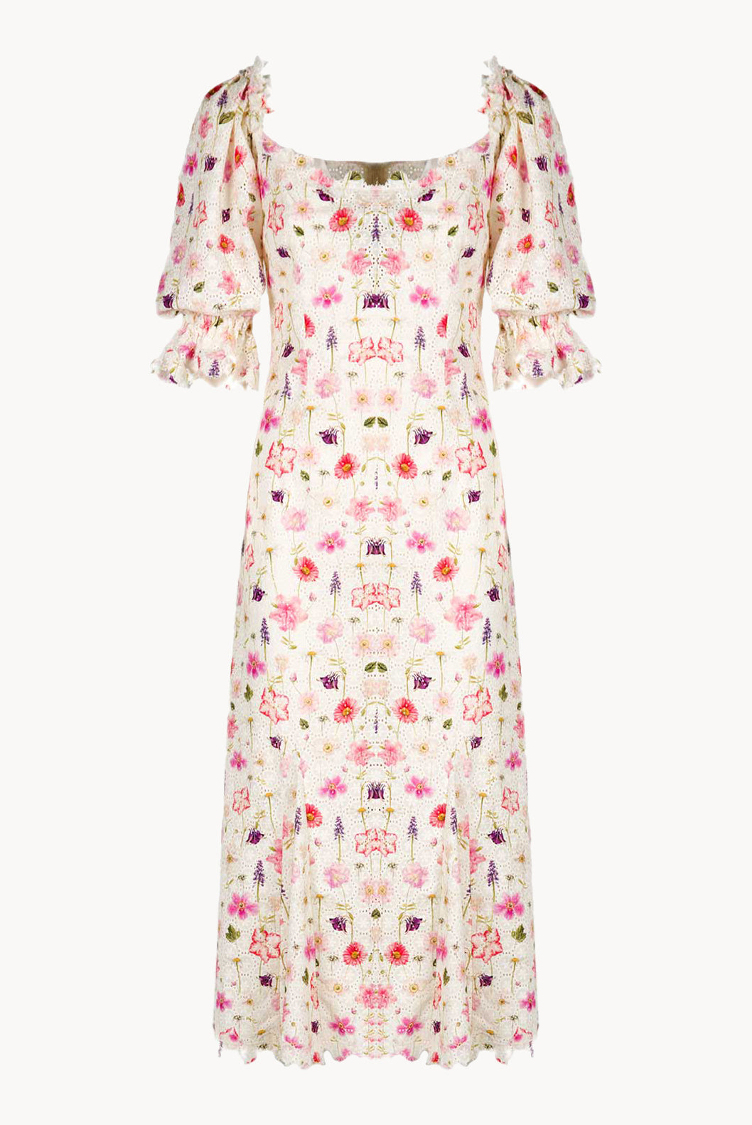 Floral Printed Eyelet Midi Dress