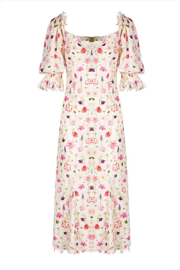 Vestito midi con occhielli stampato floreale