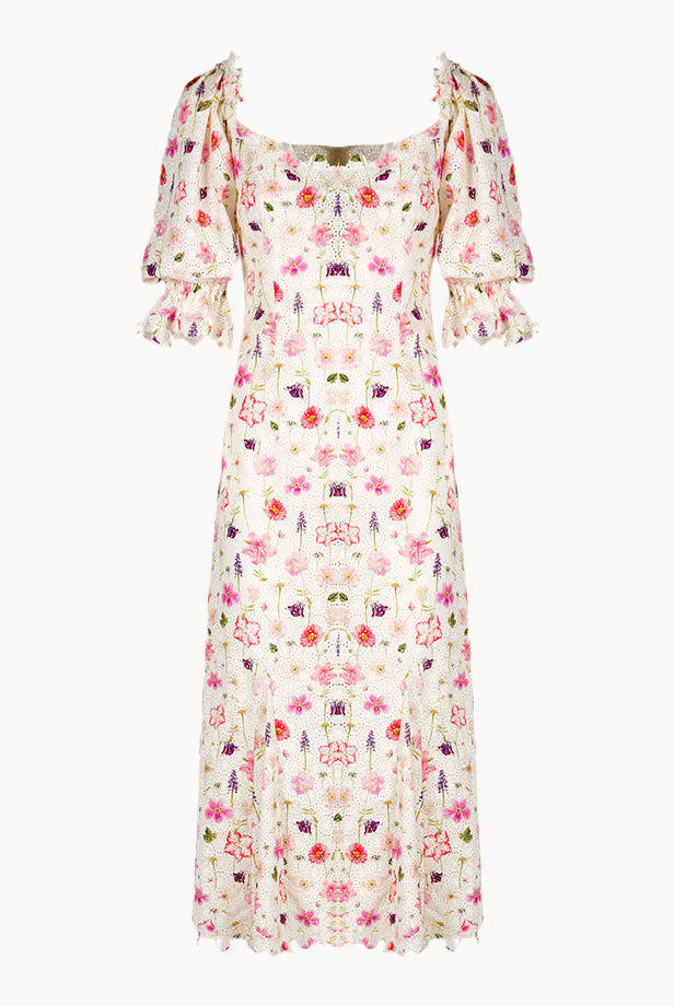 Floral Printed Eyelet Midi Dress