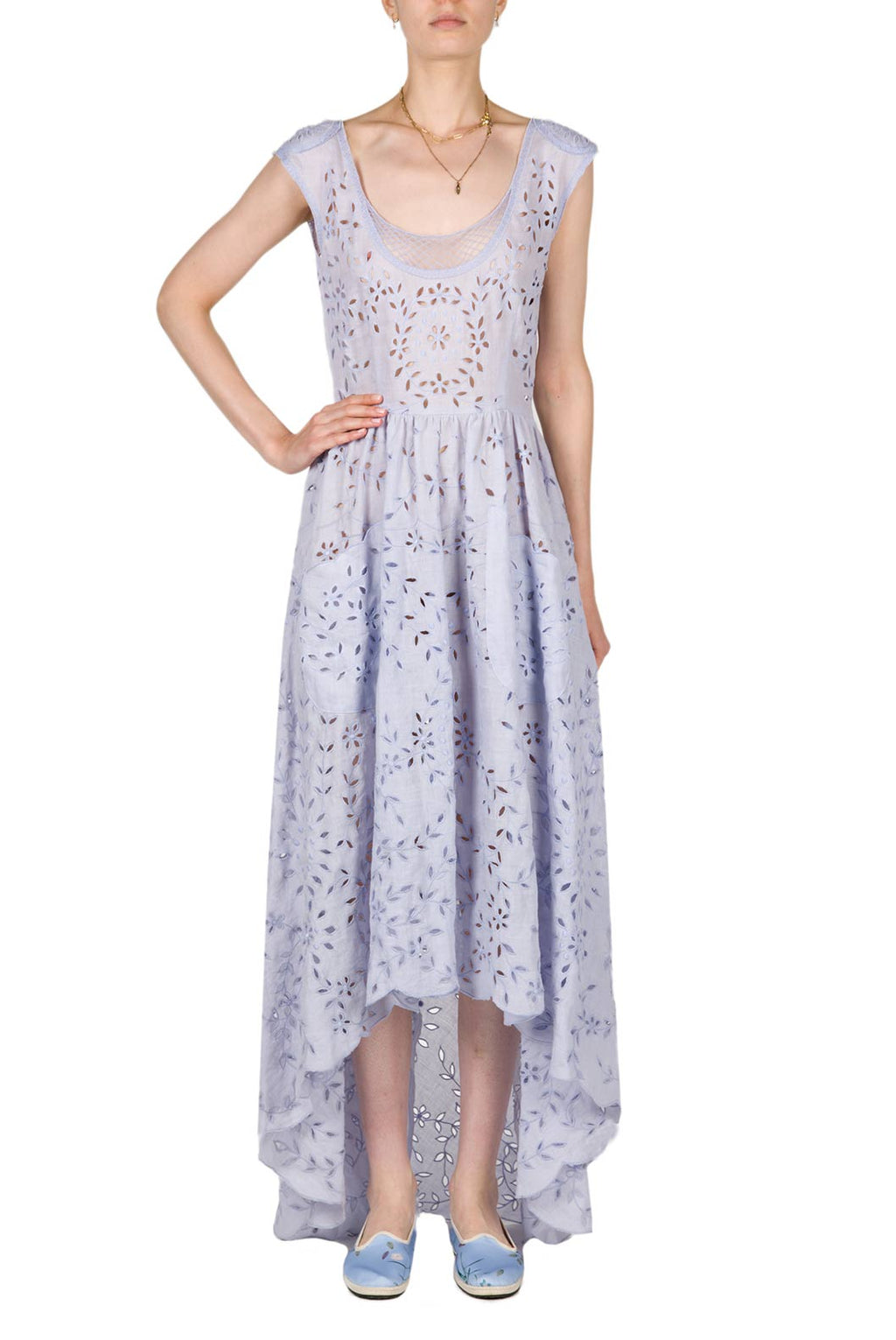 Asymmetric Embroidered Eyelet Cotton Midi Dress