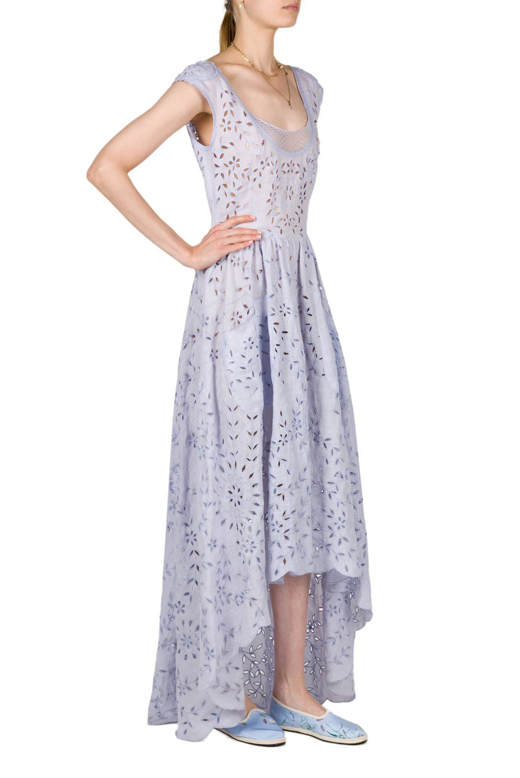 Asymmetric Embroidered Eyelet Cotton Midi Dress