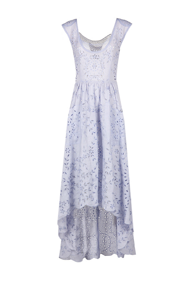 Asymmetric Embroidered Eyelet Cotton Midi Dress