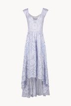 Vestito midi asimmetrico in cotone con ricami e occhielli