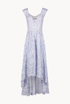 Vestito midi asimmetrico in cotone con ricami e occhielli
