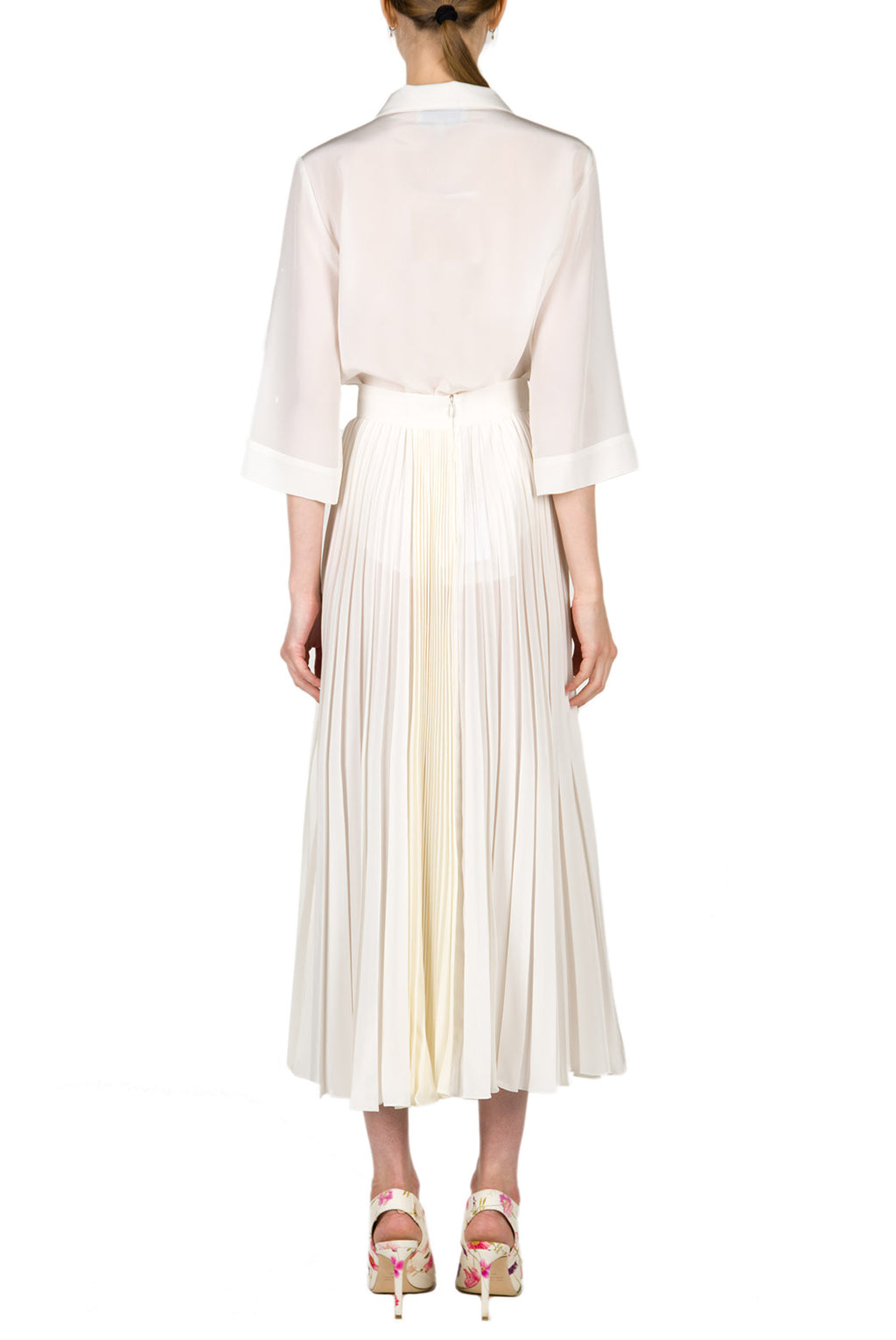Gonna midi plissettata in crepe de chine