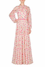 Vestito maxi in pizzo con collo alto stampato floreale