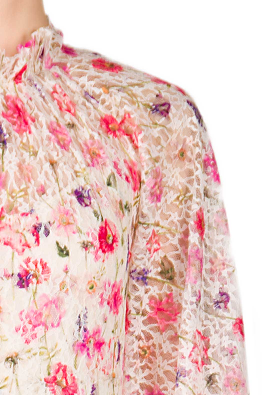Vestito maxi in pizzo con collo alto stampato floreale