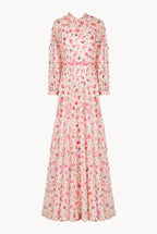 Vestito maxi in pizzo con collo alto stampato floreale