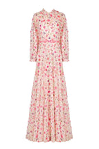 Vestito maxi in pizzo con collo alto stampato floreale