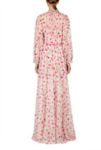Vestito maxi in pizzo con collo alto stampato floreale