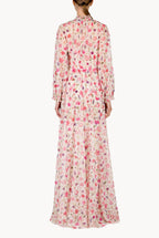 Vestito maxi in pizzo con collo alto stampato floreale