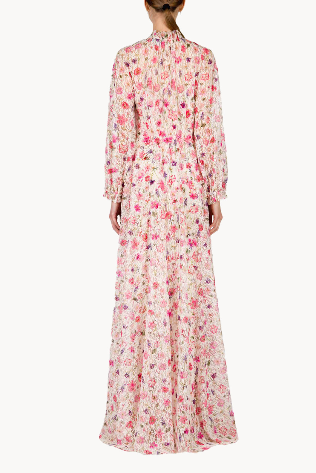 Vestito maxi in pizzo con collo alto stampato floreale