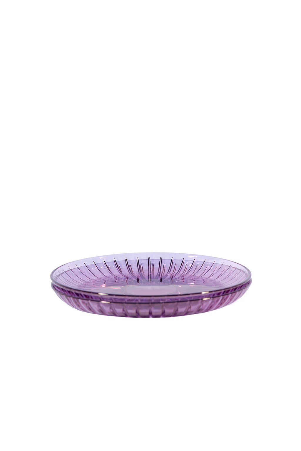 Set di due piatti per frutta in vetro viola