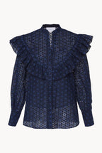 Eyelet Cotton Ruffle Blouse