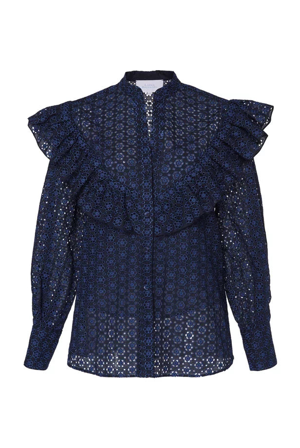 Eyelet Cotton Ruffle Blouse