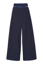 Pantaloni a Gamba Larga in Popeline di Cotone a Vita Alta