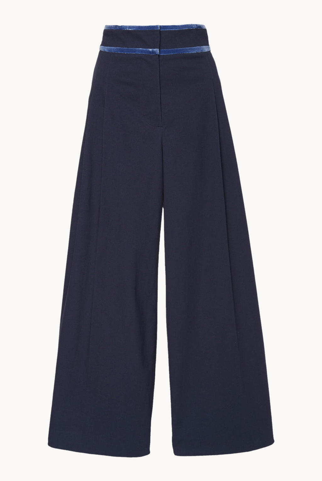 Pantaloni a Gamba Larga in Popeline di Cotone a Vita Alta