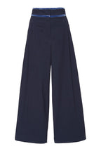 Pantaloni a Gamba Larga in Popeline di Cotone a Vita Alta