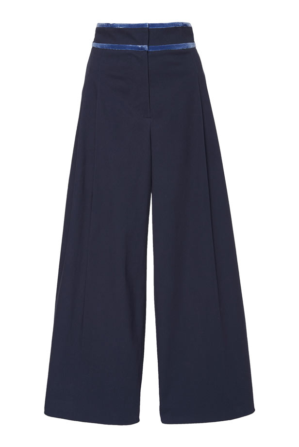 Pantaloni a Gamba Larga in Popeline di Cotone a Vita Alta