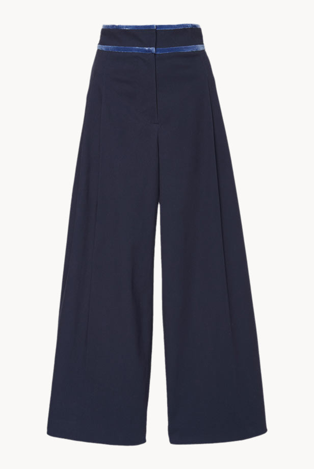 Pantaloni a Gamba Larga in Popeline di Cotone a Vita Alta