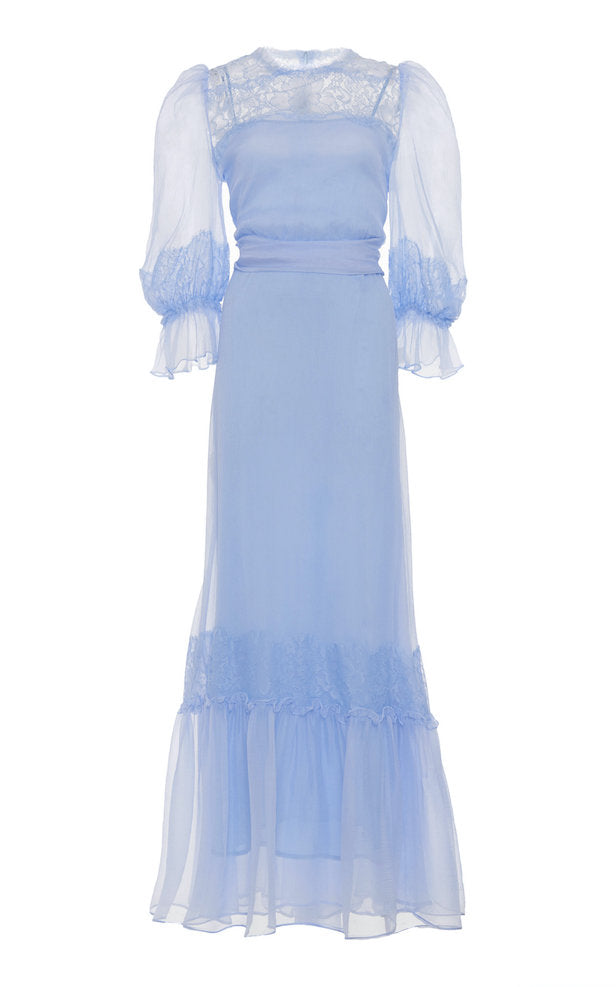 Vestito in chiffon con applicazioni in pizzo