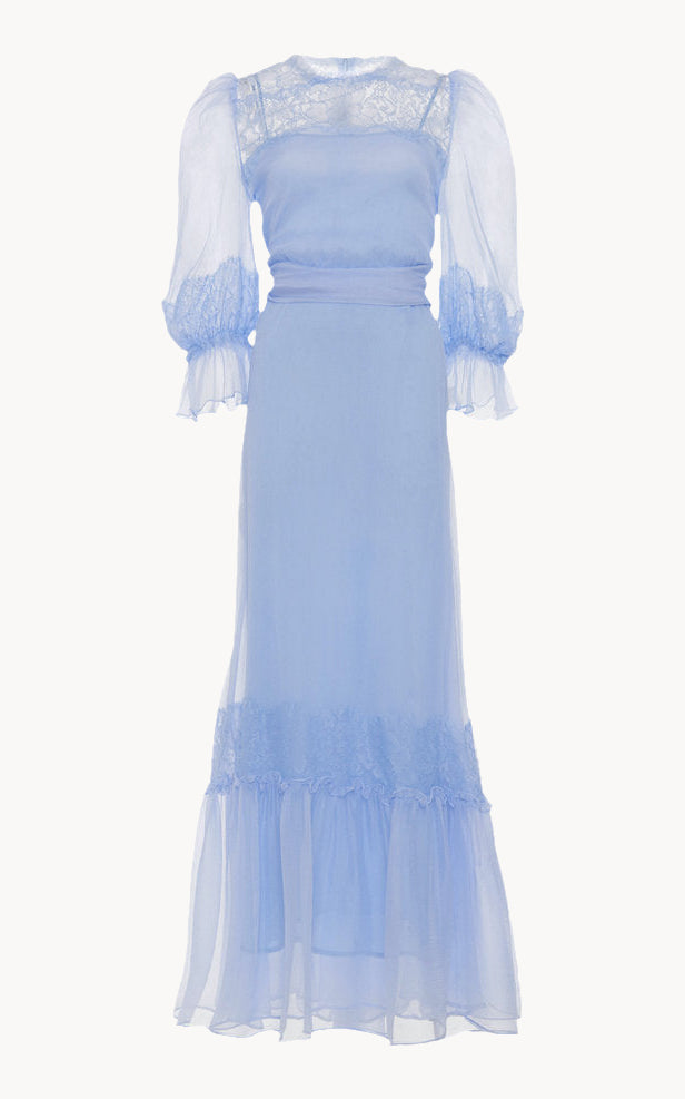 Vestito in chiffon con applicazioni in pizzo