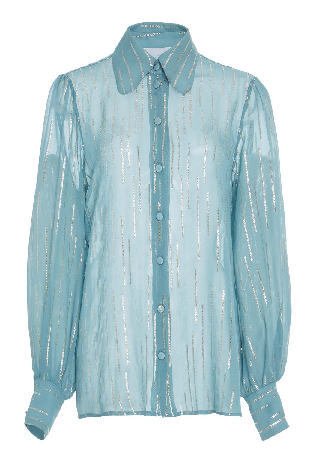 Blusa in Chiffon Misto Seta con Fiocco al Collo