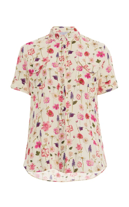 Camicia in crepe stampata a maniche corte