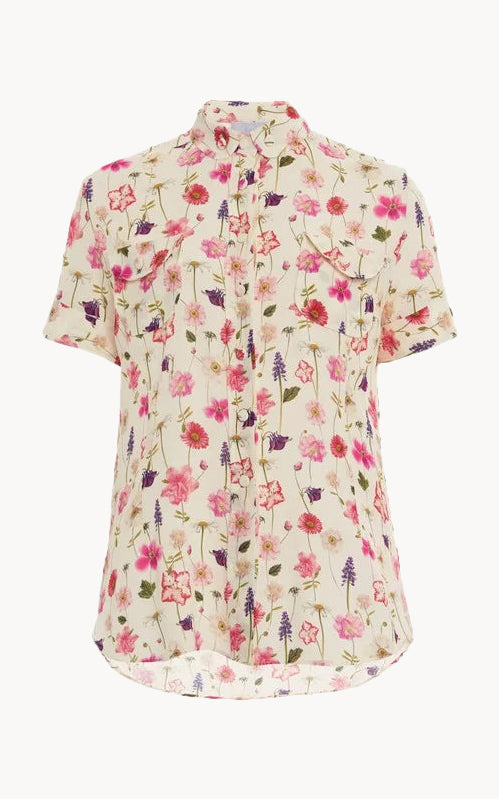 Camicia in crepe stampata a maniche corte