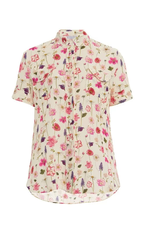Camicia in crepe stampata a maniche corte