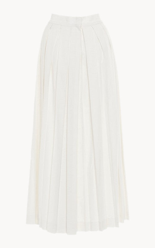 Pleated Linen-Blend Midi Skirt