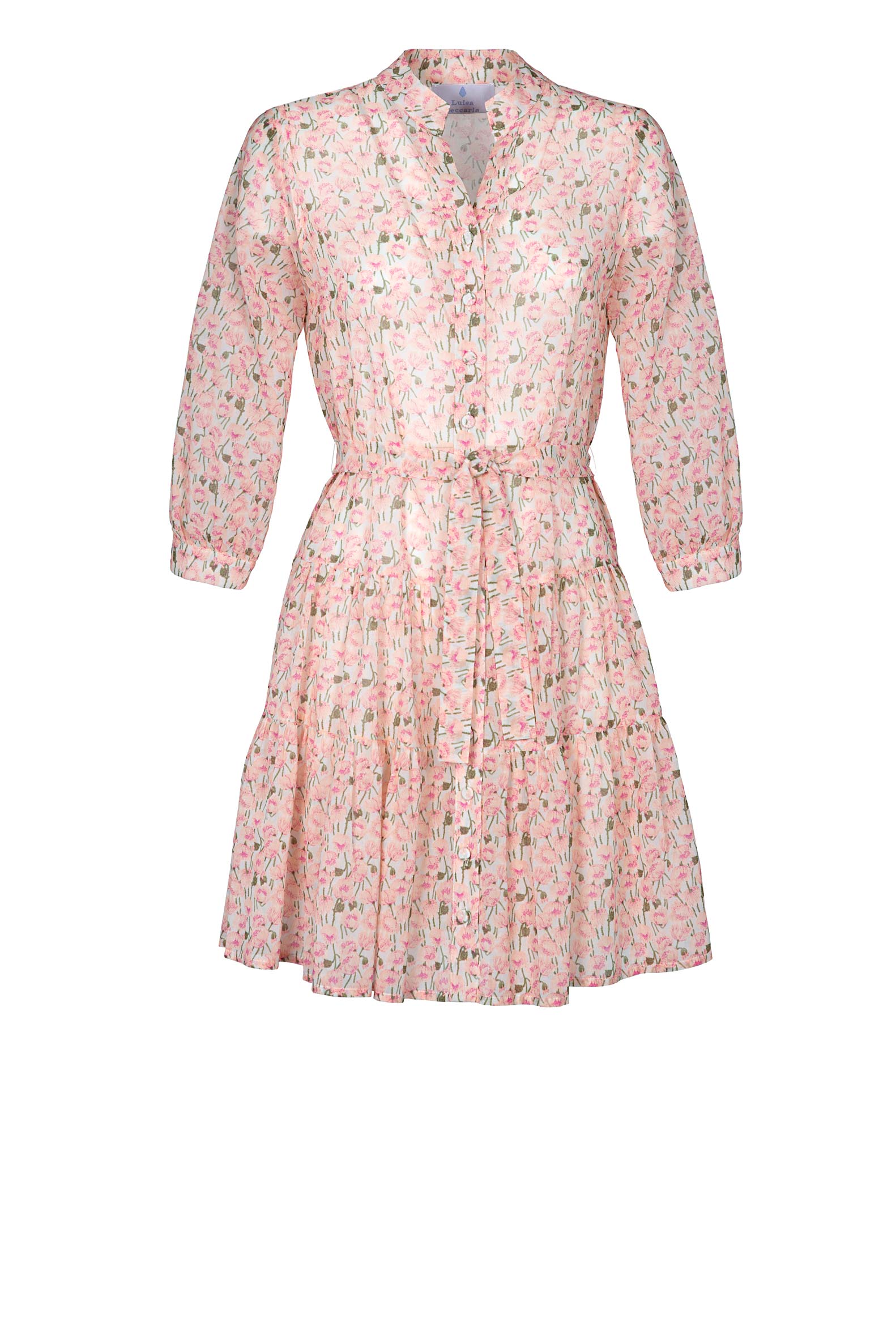 Mini abito di cotone con papaveri rosa