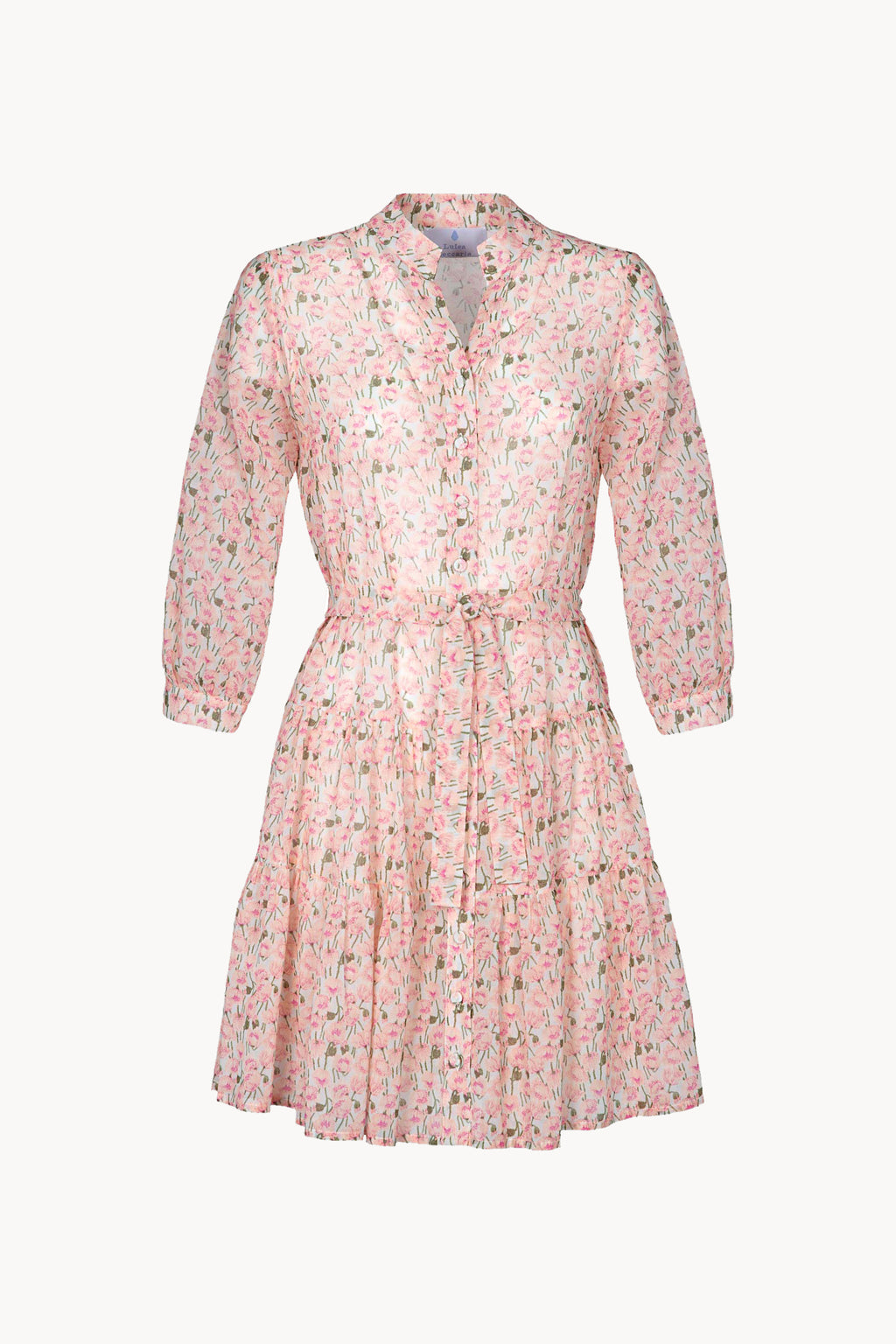 Mini abito di cotone con papaveri rosa