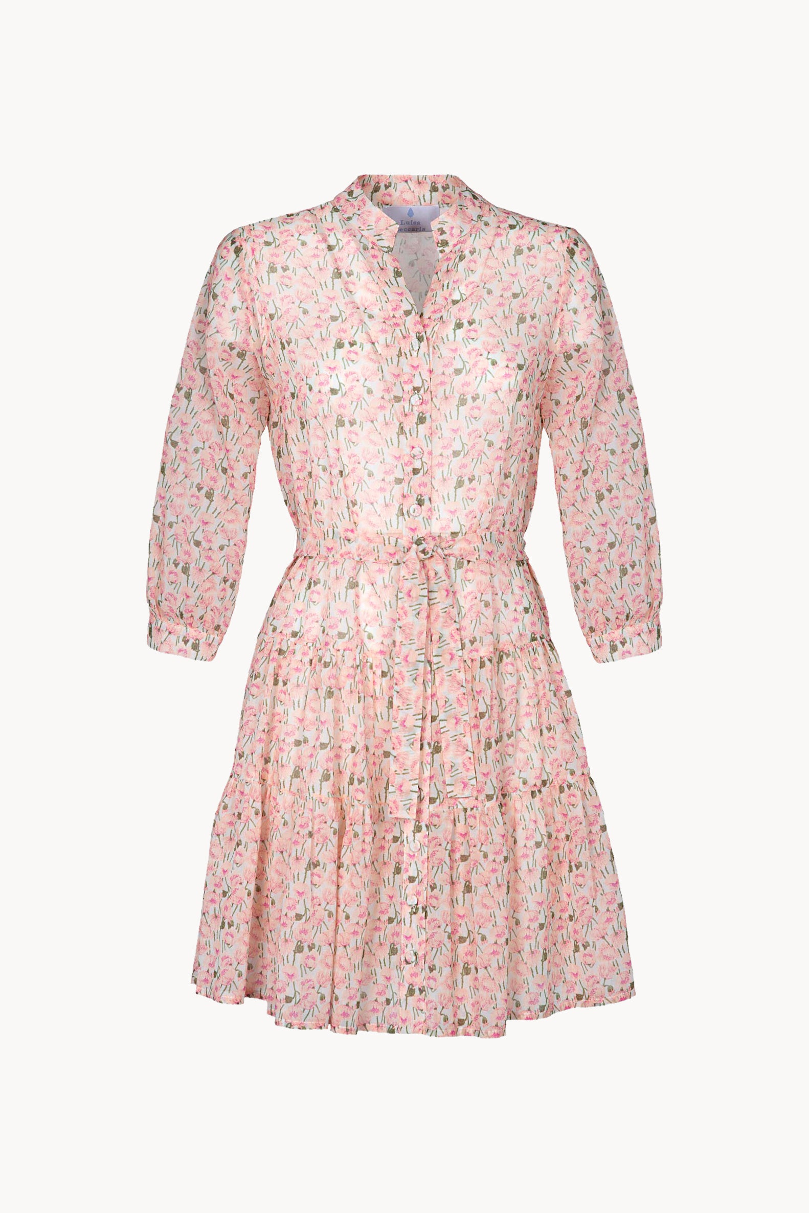Mini abito di cotone con papaveri rosa