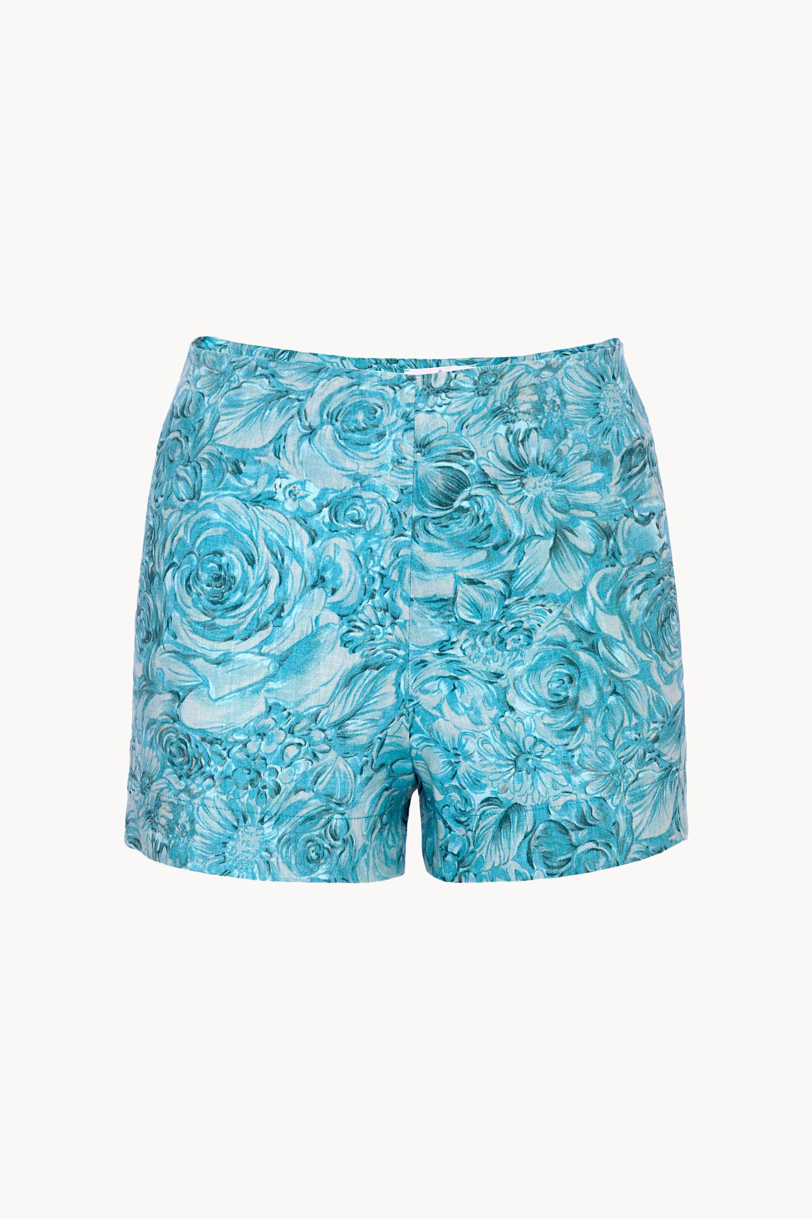 Pantaloncini in lino con stampa rose