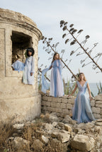 Abito maxi in chiffon multicolore blu