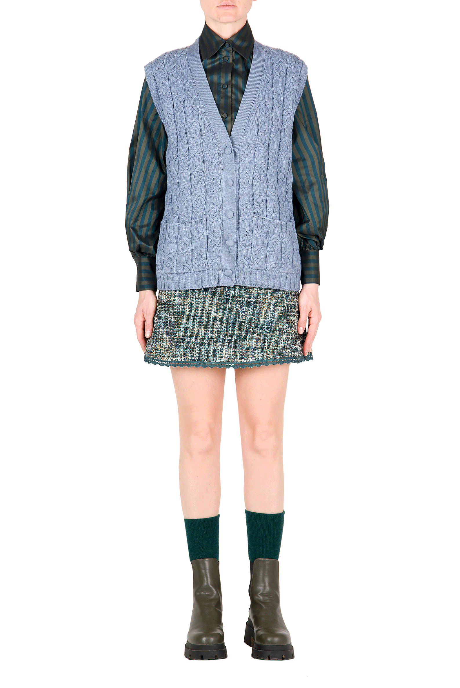 Gilet in lana intrecciata blu