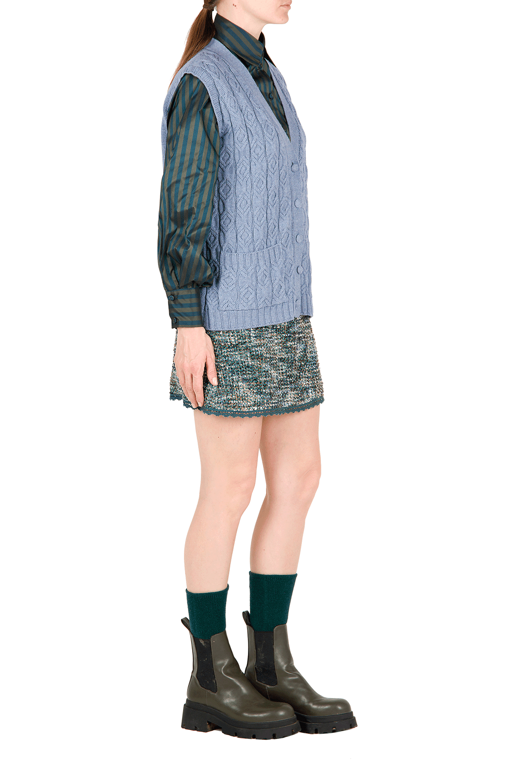 Gilet in lana intrecciata blu