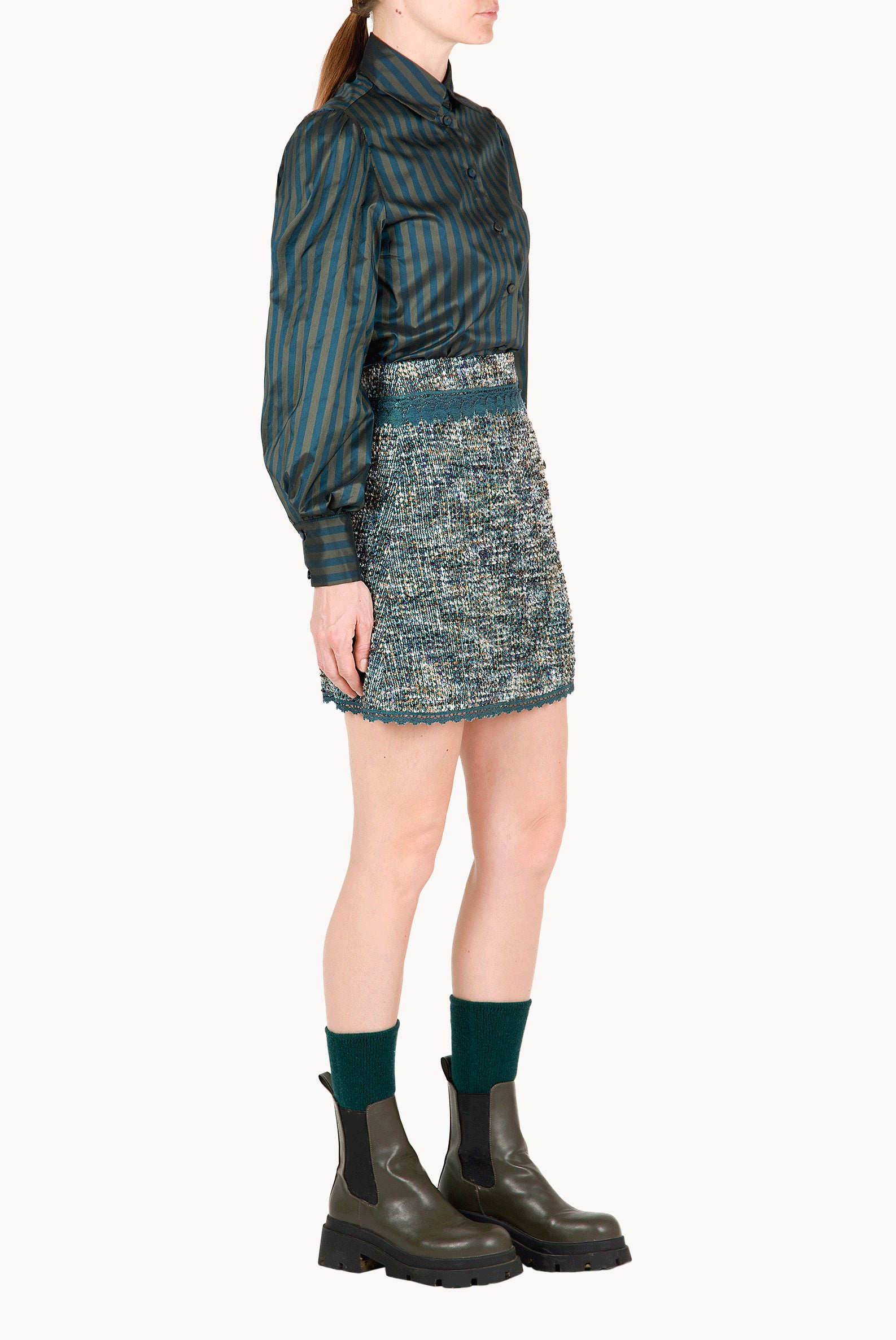 Minigonna in tweed con pizzo