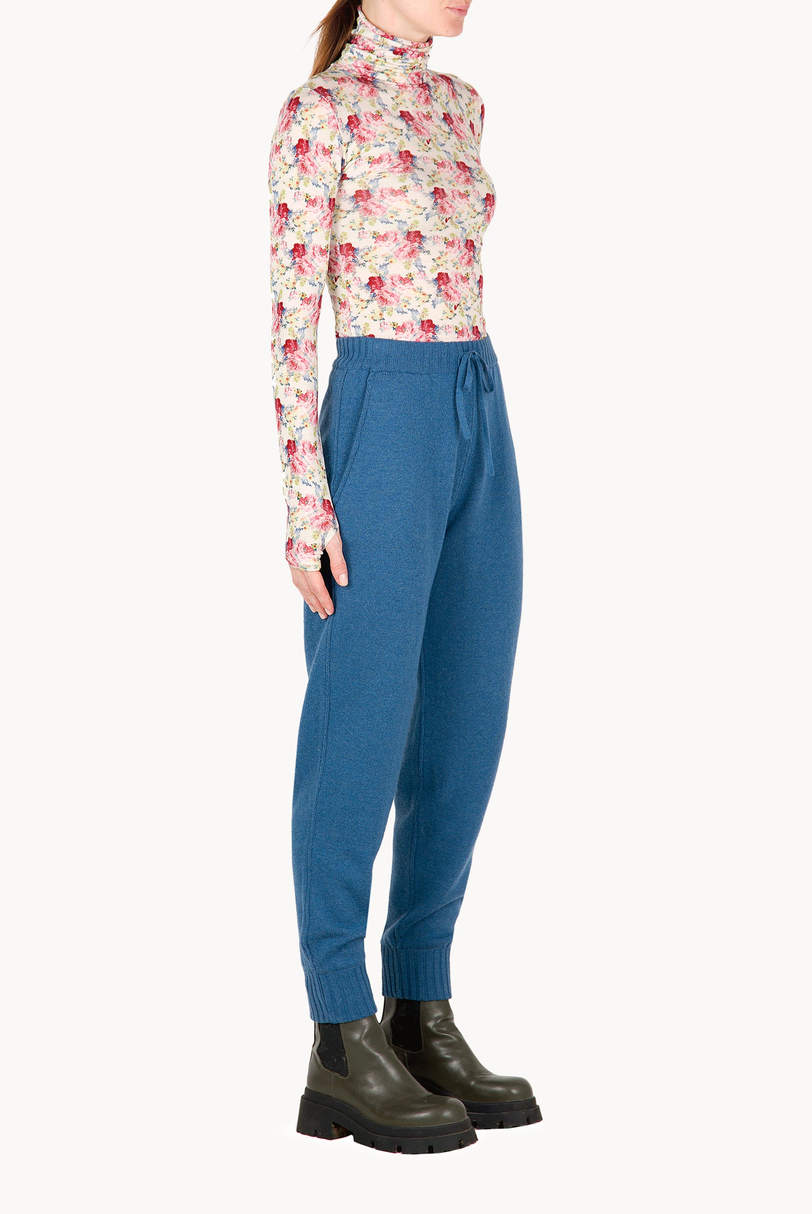 Cream Jersey Floral Wool Turtleneck