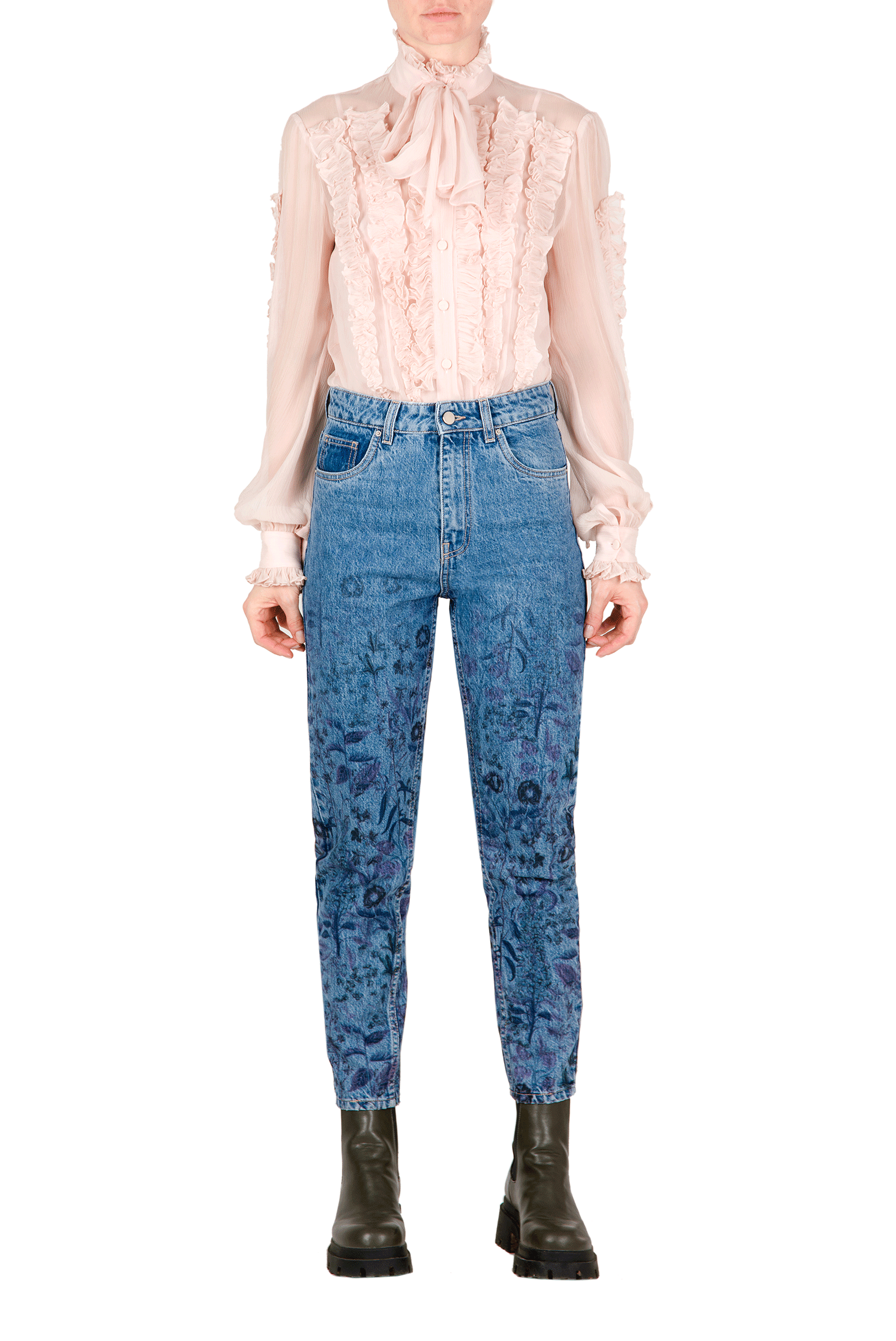 Blusa in chiffon con volant