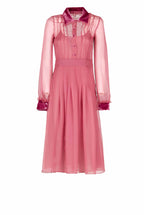 Chiffon Dress with Velvet Trimming