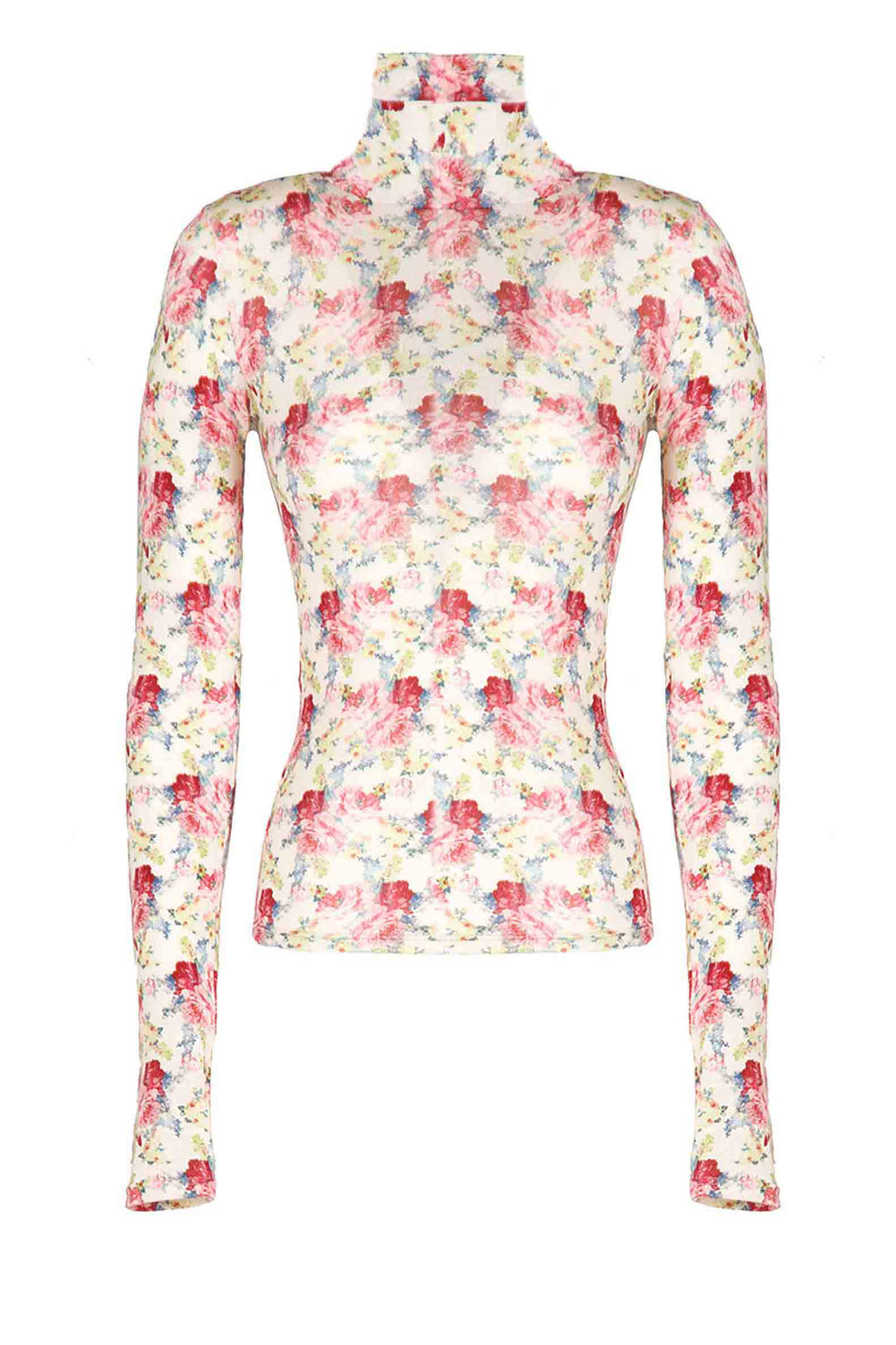 Cream Jersey Floral Wool Turtleneck