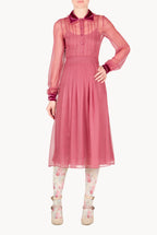 Chiffon Dress with Velvet Trimming