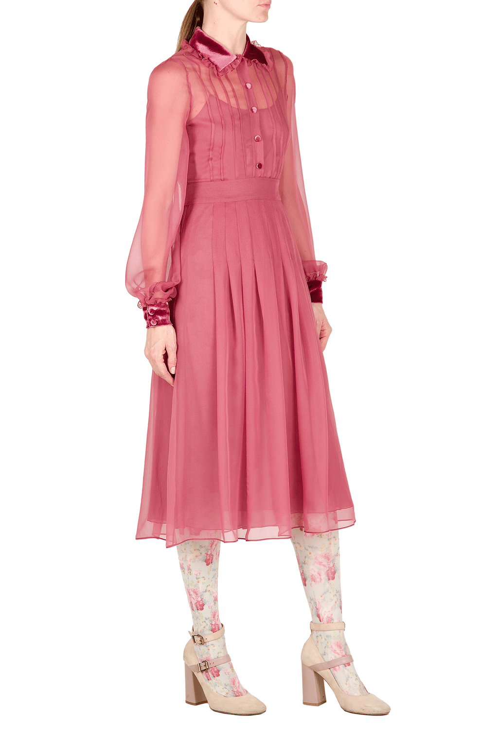 Chiffon Dress with Velvet Trimming