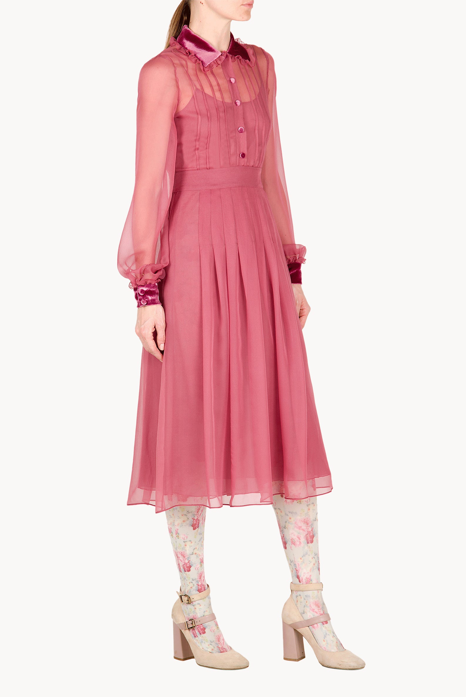 Chiffon Dress with Velvet Trimming