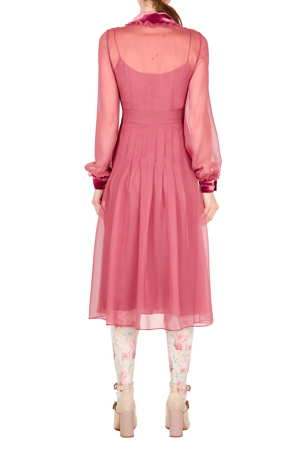 Chiffon Dress with Velvet Trimming