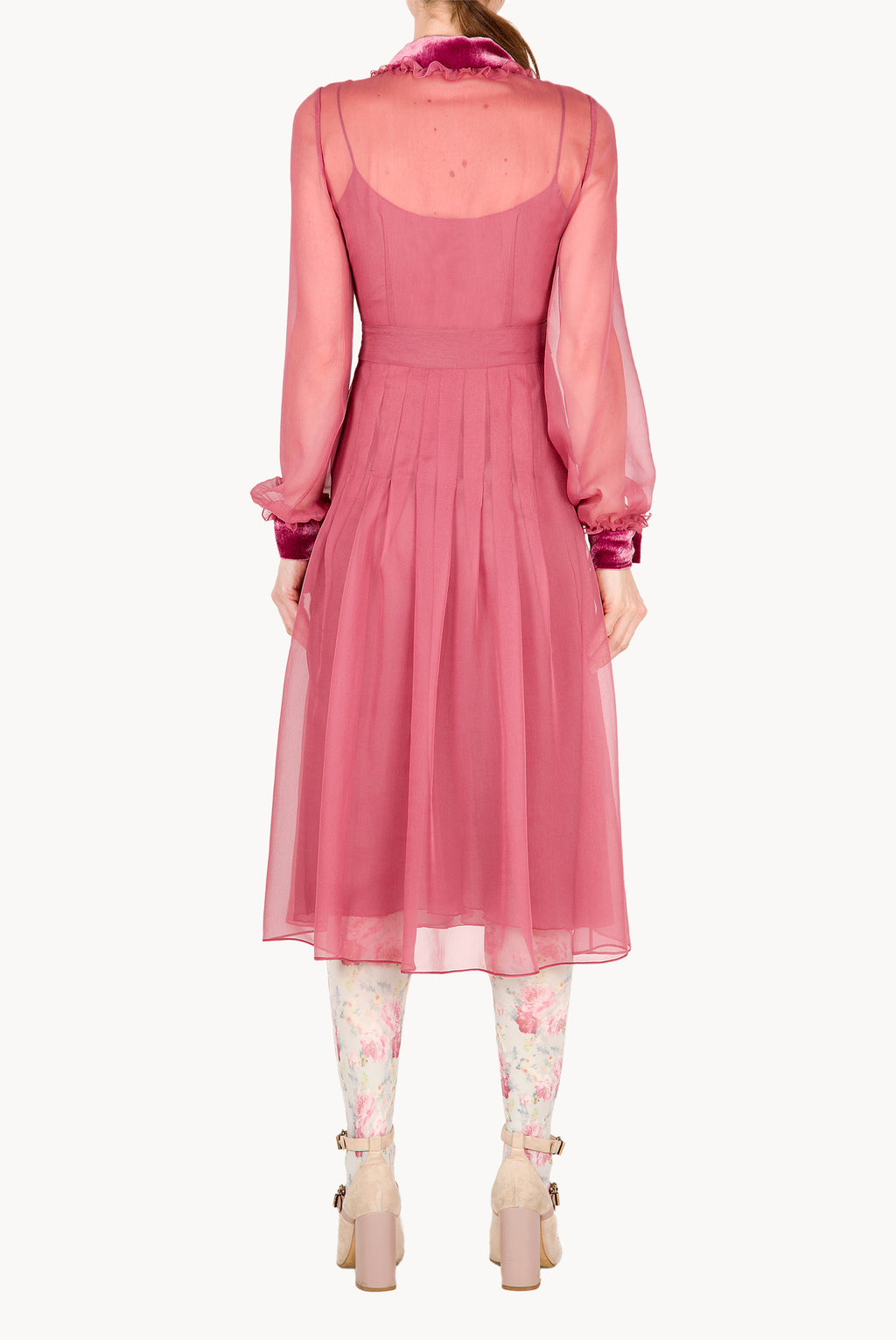 Chiffon Dress with Velvet Trimming