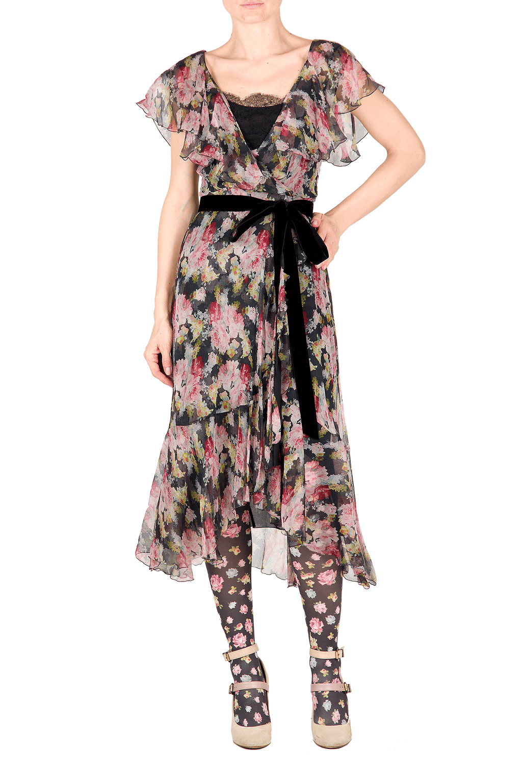 Abito avvolgente in chiffon floreale